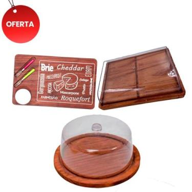 Imagem de OFERTA KIT 3pçs Porta Frios 21X16,5CM, Boleira de Madeira RUSTICO tamp