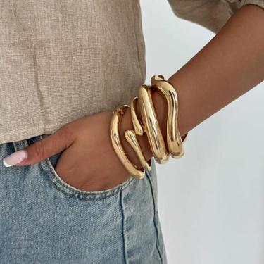 Imagem de Bracelete Grosso Dourado Articulado Gota Orgânico Fluido Minimalista-P