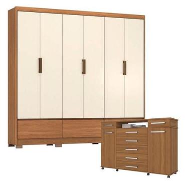 Imagem de Guarda Roupa Casal Himalaia e Cômoda London Amêndola Off White  Demóbi