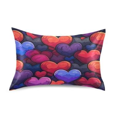 Imagem de ATTX Fronha de cetim com estampa de corações de amor coloridos com fecho de envelope, macia e refrescante para cabelo e pele, tamanho padrão 50 x 66 cm (18)