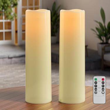 Imagem de Velas grandes para ambientes externos de 35 x 10 cm com temporizador, à prova d'água, LED, sem chama, pilar, operadas por bateria, com oscilação remota, para decoração de casa, varanda, pátio