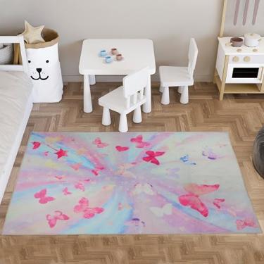Imagem de Superior Tapete de área interna infantil, decoração de chão de borboleta para berçário, quartos de crianças, decorações de sala de jogos, tapetes macios, manta colorida, acessórios de quarto fofos, 8