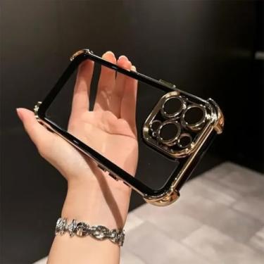 Imagem de HJZSZX Capa de celular luxuosa, transparente, à prova de choque, com proteção contra impactos, capa traseira rígida de acrílico (para iPhone 16 Plus/preta)