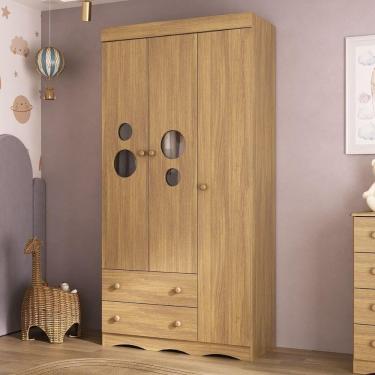 Imagem de Guarda-roupa Infantil 92cm Com Vidro 3 Portas E 2 Gavetas Sonho Multimóveis Mp4472 Madeirado