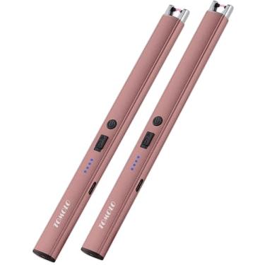 Imagem de TOMOLO Isqueiro de vela elétrico, pacote com 2, isqueiro recarregável à prova de vento sem chama com interruptor de segurança para vela, cozinha, churrasqueira, acampamento, meias de presente (ouro