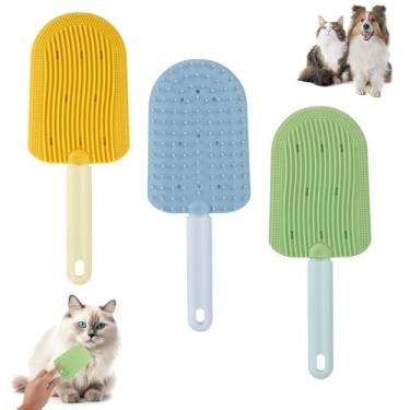 Imagem de 3 pentes de língua para gatos, escova de língua dupla face para cuidados com gatos com alça confortável para lamber pelo pente de pelos para animais de estimação para cuidar de bolas de pelo e manter