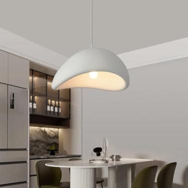 Imagem de Luminária Pendente para Mesa de Jantar, Estilo Japonês Wabi-Sabi, Soquete E27, Polietileno Branco, Altura Ajustável, Lustre Moderno e Criativo para Sala de Estar, Sala de Jantar e Cozinha (B