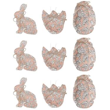 Imagem de WDS WONDROUS Conjunto de enfeites de Páscoa rosa com 9 peças, ovo de coelho floral de tecido e ovo rachado com arco de juta, decoração de casa de primavera para mesa de árvore de porta de parede