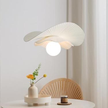 Imagem de Luminária pendente para mesa de jantar com flores brancas, estilo moderno Wabi-Sabi, soquete E27, altura ajustável, ideal para restaurantes, salas de jantar, salas de estar, quartos, cozinha