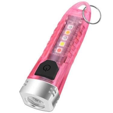 Imagem de Lanterna de LED com porta-chaves recarregável Type C IPX6 pequena Lâmpadas alta luminosidade 400LM Luz lateral Vermelha e aviso Verificação UV Violeta Compacta leve para