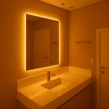 Imagem de Espelho Retangular Com Led Quente Decorativo Corpo Inteiro De Banheiro E Quarto Demoglass (Led Quente - A 50 x L 40)