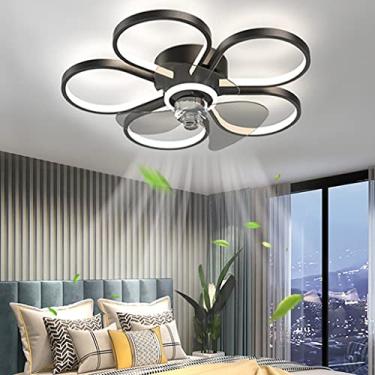 Imagem de Ventilador de teto com iluminação LED, controle remoto, velocidade do vento ajustável, 40W, silencioso, ideal para quarto, sala de jantar, sala de estar e quarto infantil (Cor: Preto)