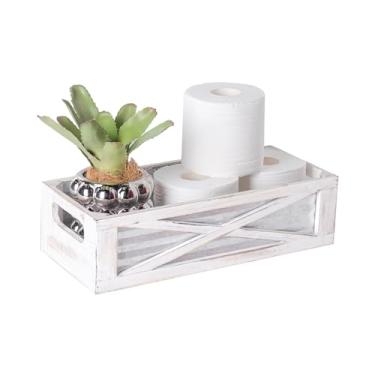 Imagem de Venalys Cesta de Tanque de Vaso Sanitário de Madeira, Caixa de Decoração Rústica para Banheiro, Suporte Organizador de Papel Higiênico de Fazenda, Cesta de Armazenamento Decorativa (, Cal)