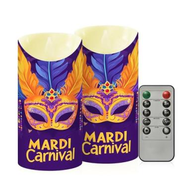 Imagem de Wassud Pacote com 2 máscaras de carnaval velas sem chama com controle remoto, velas realistas cintilantes com temporizador, velas decorativas para Natal, casamento, festa, decoração de casa média