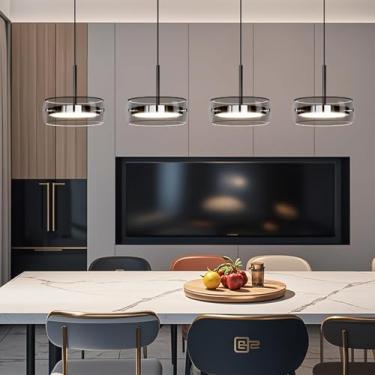 Imagem de Luminária pendente moderna de cristal para cozinha, com LED dimerizável, ideal para sala de estar e mesa de jantar. Altura ajustável e controle remoto. (4 lâmpadas)