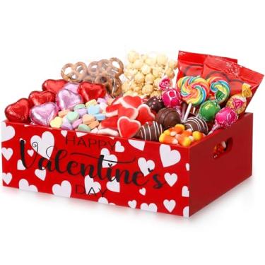 Imagem de Leinuosen Tigelas de doces para Dia dos Namorados Caixa de doces vermelha de madeira 29 cm Suporte de vela grande coração amor suprimentos de festa prato doce para bandeja em camadas, ornamento