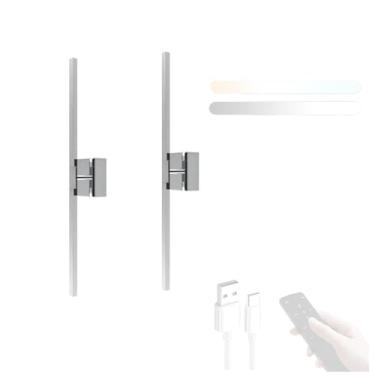 Imagem de GZZBMY Lâmpada de parede com bateria LED com controle remoto iluminação de parede regulável rotação 360° USB recarregável sem fio luzes de parede interruptor de toque temporizador sala de estar escada