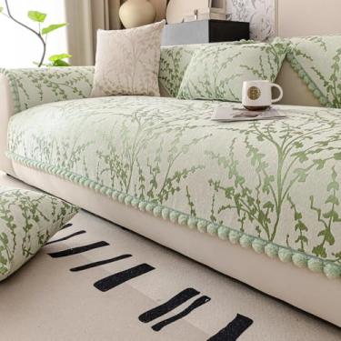 Imagem de Capa de sofá bordada, capa de sofá, protetor de móveis, macio, antiderrapante, fácil de instalar, perfeita para sofás seccionais, sala de estar em casa - verde | 70 x 180 cm