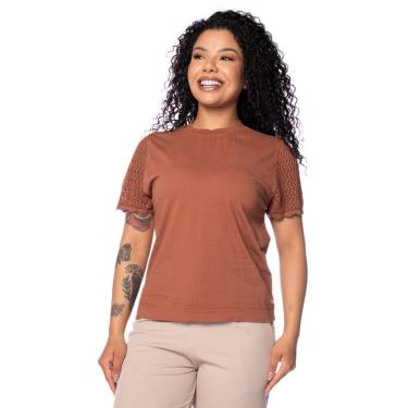 Imagem de Blusa Feminina Biamar Algodão Manga Vazada Marrom-Feminino