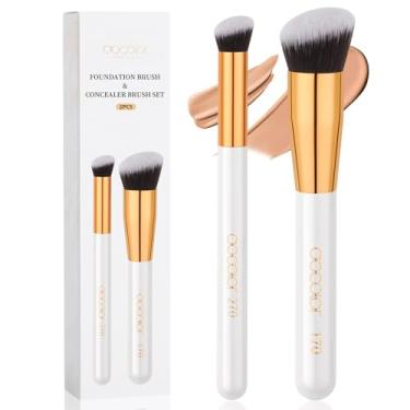 Imagem de docolor Conjunto de pincéis de base e 270 pincéis corretivos, 2 pincéis profissionais de maquiagem angular Kabuki para líquido impecável, creme, escultura, mistura de minerais e polimento