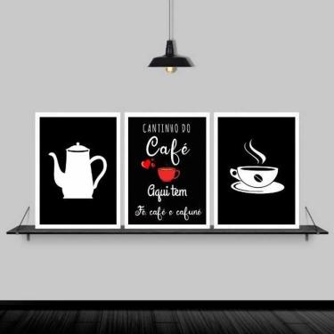 Imagem de Kit 3 Quadros Para Cantinho Do Café 24X18Cm - Madeira Branca