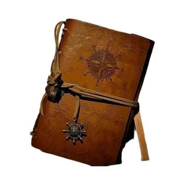 Imagem de Diário Pirata Vintage Em Couro Com Design De Bússola, Acabamento Fosco