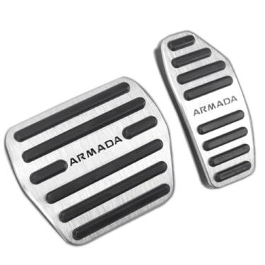 Imagem de LEXLEY 2 peças de pastilhas de pedal de freio a gás de alumínio antiderrapantes, capas de pedal de acelerador automático sem perfuração apenas para Nissan 2025 2026 Armada - prata