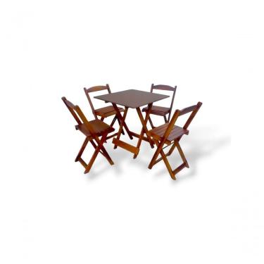Imagem de Conjunto De Mesa 70x70 Com 4 Cadeiras Dobrável Tampo Liso Imbuia