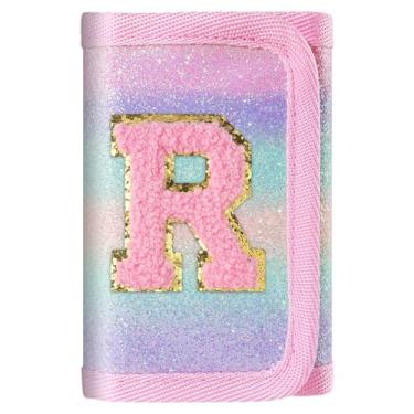 Imagem de Carteira rosa com inicial brilhante para meninas/mulheres - linda bolsa infantil, presentes de aniversário para adolescentes de 6 a 12 anos, Letra R