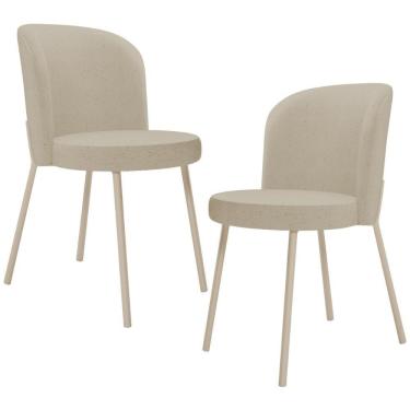 Imagem de Kit 02 Cadeiras Para Sala De Jantar Cozinha Estofada Gavi Arena L02 Linho Bege Escuro - Lyam Decor