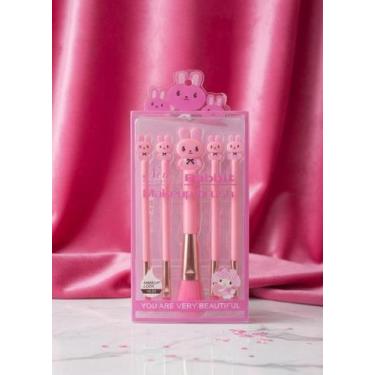 Imagem de Kit de Pincéis de Maquiagem Infantil 5 Peças - Deusa Modas, Pink