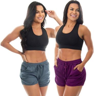 Imagem de Kit 2 Short Esportivo Corrida Treino Academia Bolso Feminino-Masculino