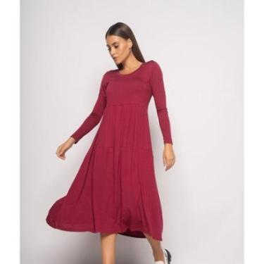 Imagem de Vestido Salvatore Fashion Midi Manga Longa Babado Malha Feminino-Feminino