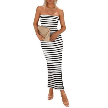 Imagem de Vestido PRETTYGARDEN Maxi sem alça Canelado Justo Preto e Branco G