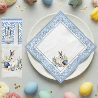 Imagem de Kit 8 Peças Páscoa com 4 Porta Talher e 4 Guardanapos Decorativos para