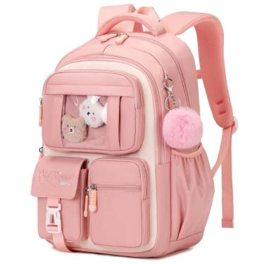 Imagem de Mochila escolar PIG PIG GIRL rosa e bege estilo ita bag, 21,8 L, com múltiplos bolsos