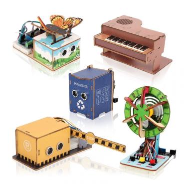 Imagem de Kit eletrônico ACEBOTT QE200 5 em 1 em madeira com projetos ESP32 Wi-Fi para experimentos de engenharia STEM