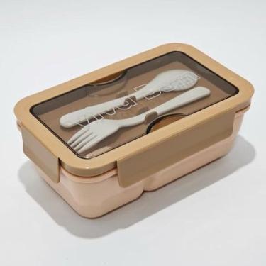 Imagem de Pote Marmita Lancheira 850Ml Duas Divisões Lunch Box Colher e Garfo Resistente