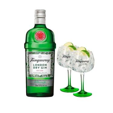 Imagem de Combo Gin Tanqueray London Dry 750Ml + 2 Taças Tanqueray De Vidro Impo