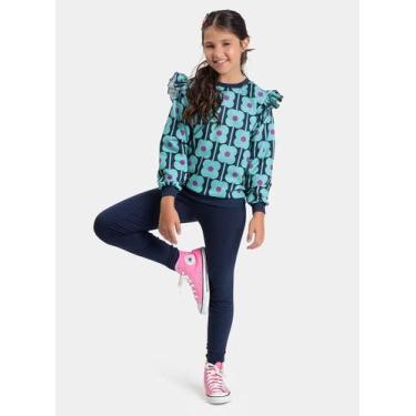 Imagem de Conjunto Inverno Menina Marinho Blusão com Babado e Legging em Cotton 