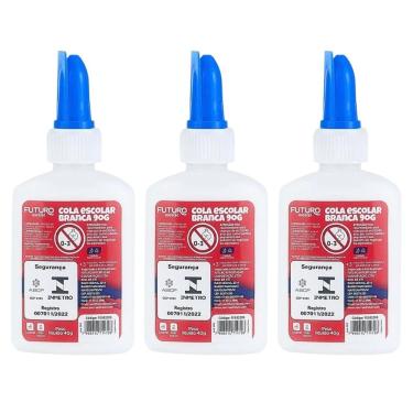 Imagem de Kit 03 Cola Branca Escolar 40gramas Futuro  - Colas Branca Liquida 40g - PANAMI