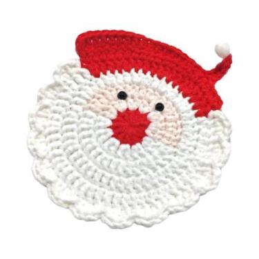 Imagem de Sousplat De Natal Artesanal Em Crochê Vermelho E Branco Com Tema Papai