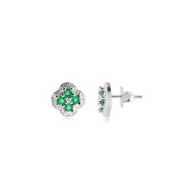 Imagem de Brinco Trevo Zircônias Esmeralda E Cristal Em Prata 925 - Radhau Joias