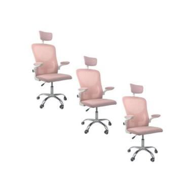 Imagem de Kit 3 Cadeiras De Escritório Oficial Vegas Rosa Branco - Oficial Websh