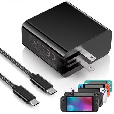 Imagem de Carregador USB C para Steam Deck, carregador rápido de 65 W e 45 W, adaptador de alimentação PD com plugue dobrável para ROG Ally/Nintendo Switch/Swicth Lite/PS5/XBX/telefone/tablet/laptop, cabo tipo