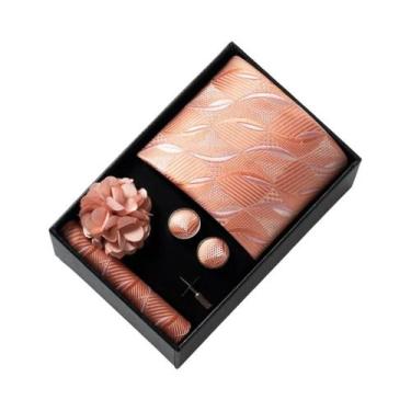 Imagem de Conjunto De Acessórios Para Terno Masculino Com Estampa Cinza: Gravata