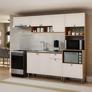 Imagem de Cozinha Compacta Essência Frizz 9 Portas 1 Gaveta 100% Mdf Cm0120 Cinamomo Fosco/Branco...