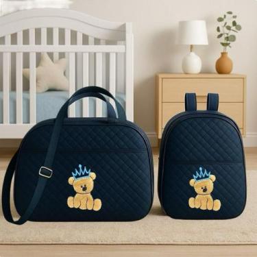 Imagem de Kit Bolsa E Mochila para Bebê Saida Maternidade Urso Bordada - Satuko,