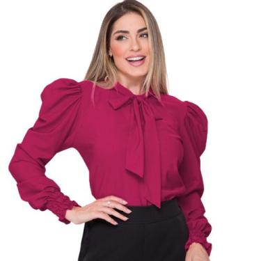 Imagem de Blusa Social Feminina Manga Longa Bufante com Gola de Laço - G-Store, 