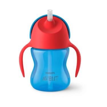 Imagem de Copo Com Canudo Curvado Dinossauro Philips Avent 200 ml Azul e Vermelho SCF796/01